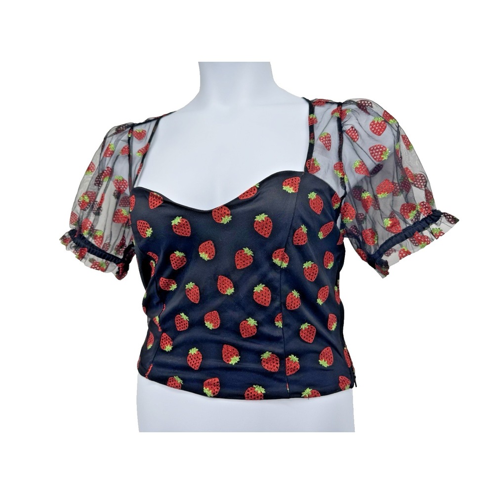 Hot Topic Strawberry Glitter Mesh Crop Top Y2Kβ Coquette whimsigoth fairy grunge